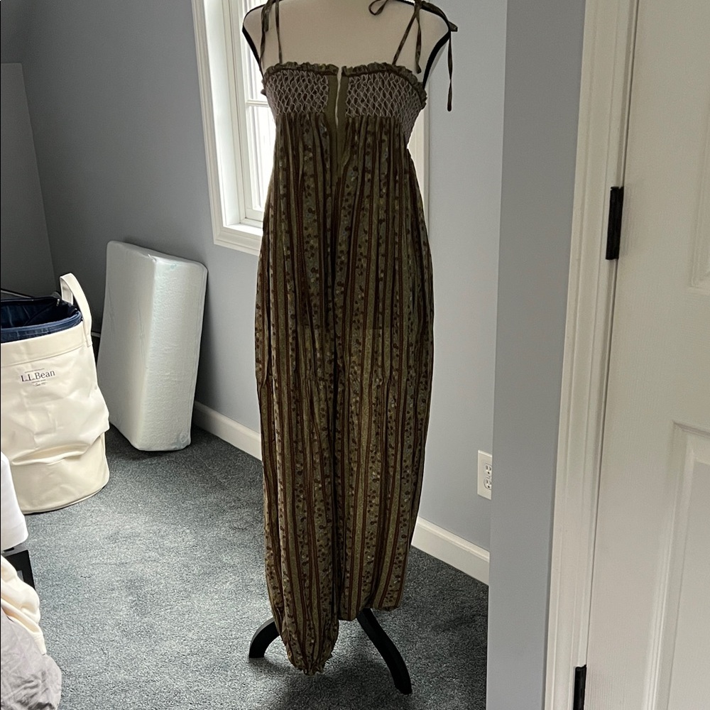 Free People Olive Floral Jumpsuit